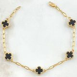 Paperclip Bracelet Clover Black 5.45gr / 7.1in / 18K Gold ©