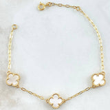 Paperclip Bracelet White Clover 4.4gr / 7.5in / 18K Gold ©
