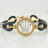 Rubber Bracelet Charm Crown 18.2gr / 7.5in / Two Tone Yellow White 18K ©