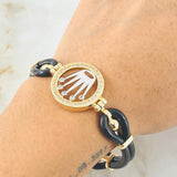 Rubber Bracelet Charm Crown 18.2gr / 7.5in / Two Tone Yellow White 18K ©
