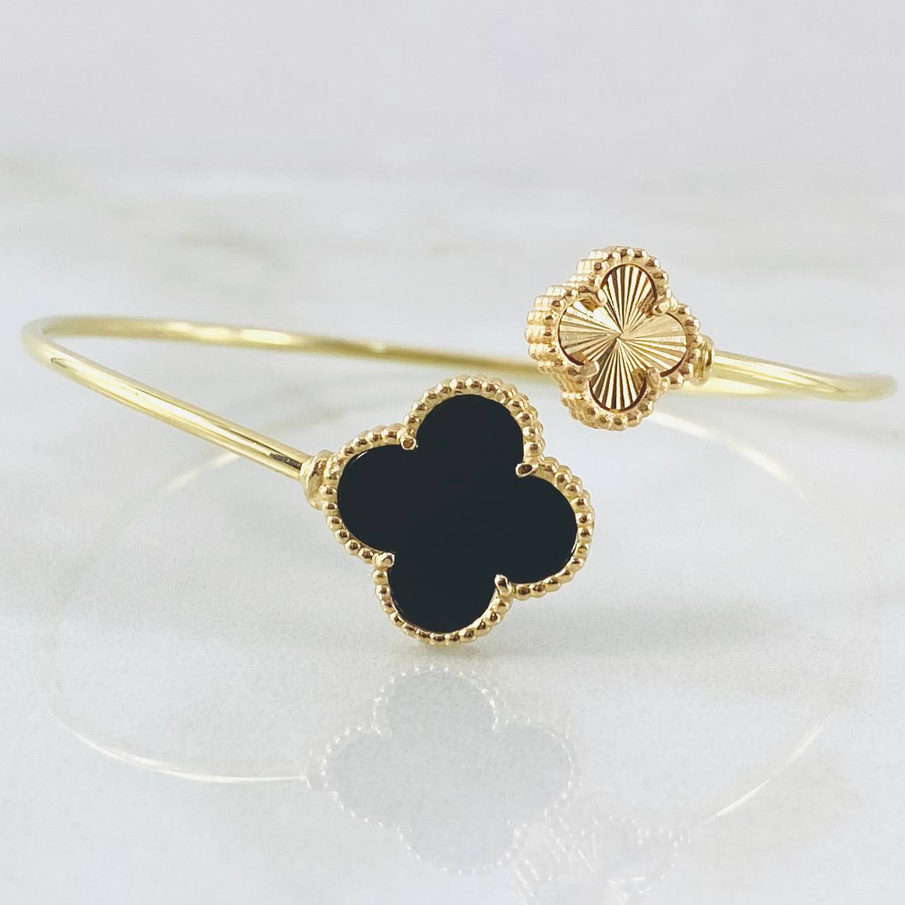 Bracelet Clover Ring Golden Black 5.55gr / 7.1in / 18K Yellow Gold Nac.Esp. *