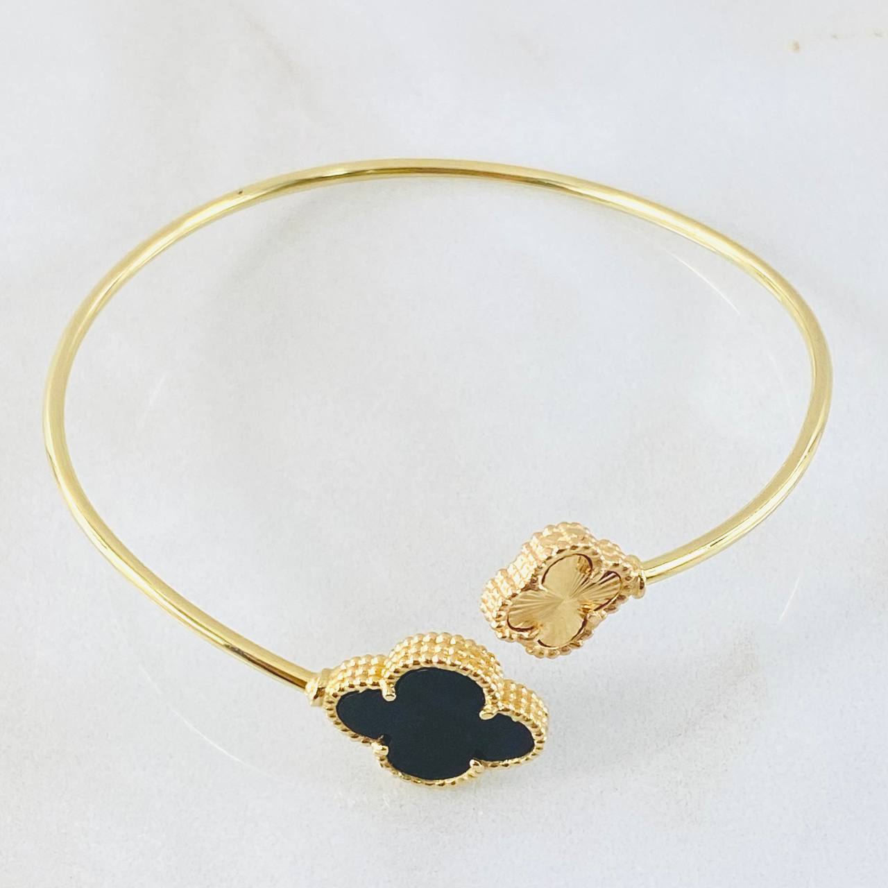 Pulso Aro Trebol Dorado Negro 5.5gr / 16cm / Oro Amarillo Nac.Esp. 18K ©