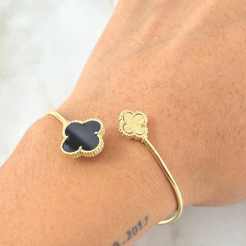 Bracelet Clover Ring Golden Black 5.55gr / 7.1in / 18K Yellow Gold Nac.Esp. *