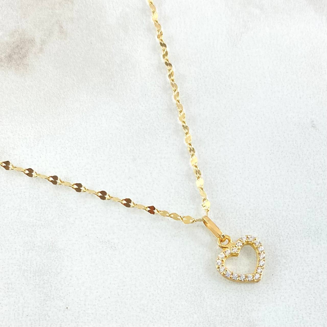 Chain and Pendant Set Flower Mirror + Heart Silhouette 1.45gr / 18K Yellow Gold *