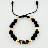 Pulsera Negra Neoros 2und Bolas 6und 1.85gr / 8mm Oro Amarillo 18K ©