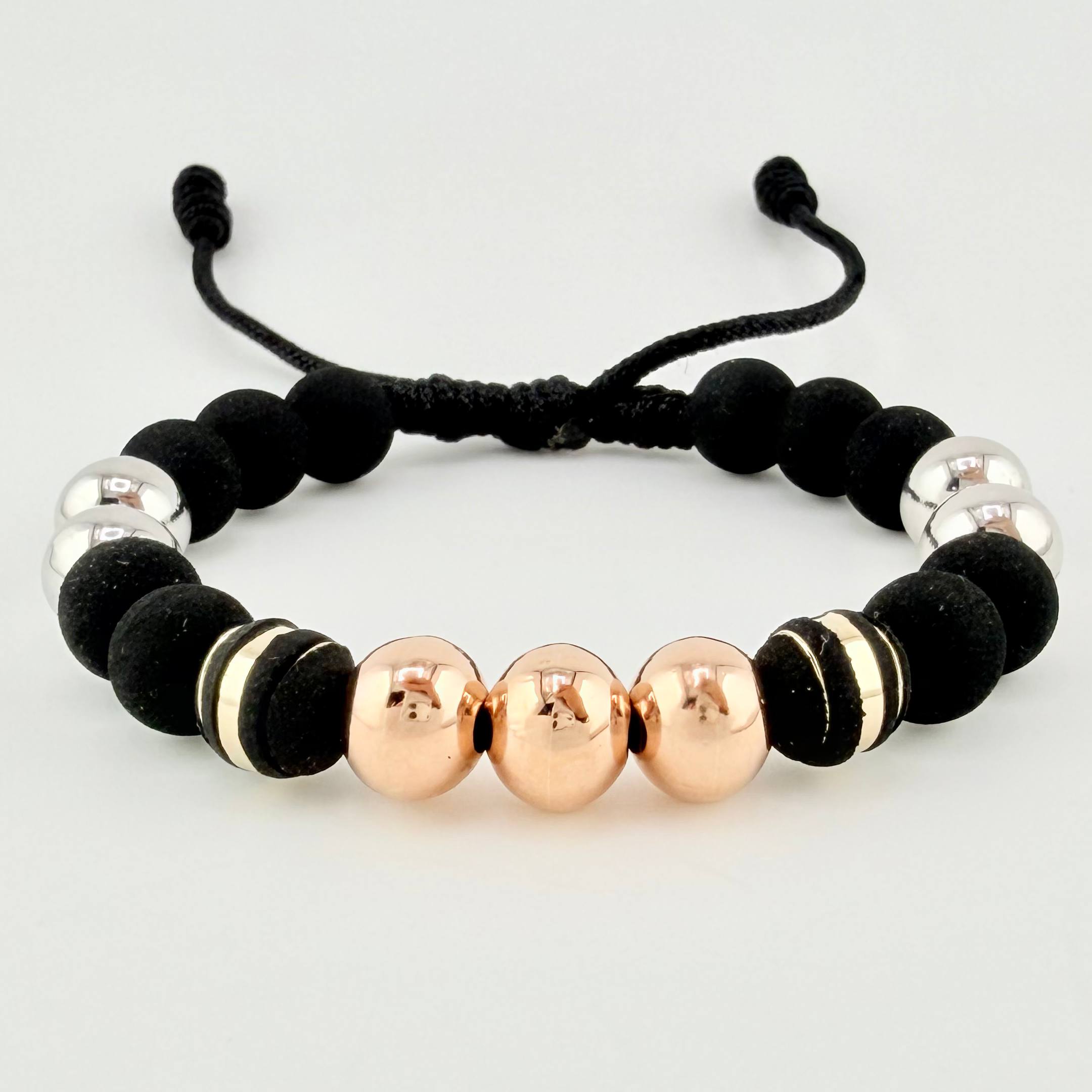 Neoros Black Bracelet 2pcs Beads 7pcs 2.2gr / 8mm Three Golds 18K !
