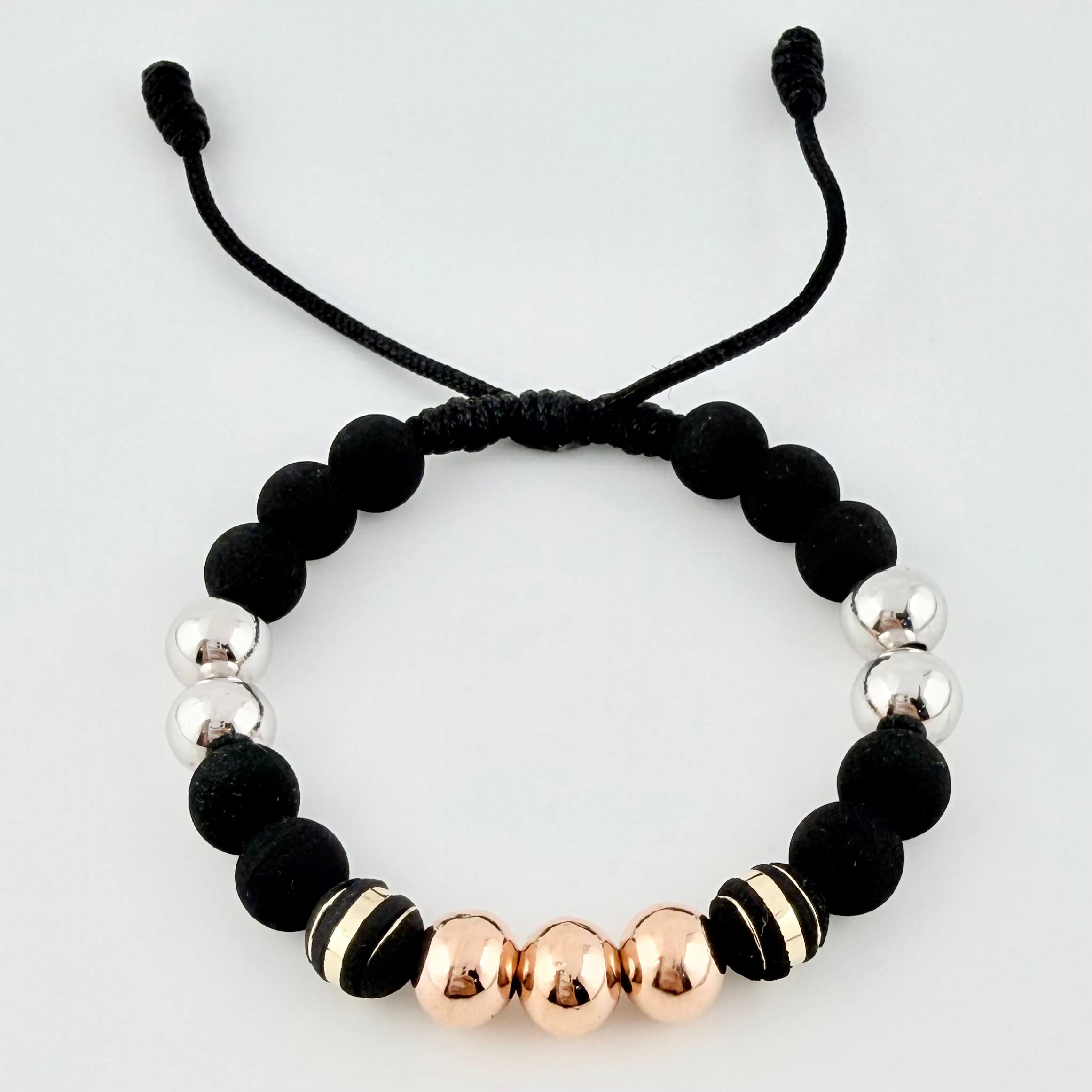 Neoros Black Bracelet 2pcs Beads 7pcs 2.2gr / 8mm Three Golds 18K !