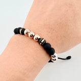 Neoros Black Bracelet 2pcs Beads 7pcs 2.2gr / 8mm Three Golds 18K !