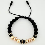 Pulsera Negra Neoros 3und Bolas 6und 1.85gr / 8mm Dos Oros Amarillo Rosa 18K ©
