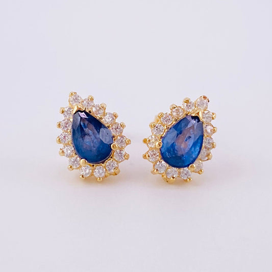 Stud Earrings Dense Drop Sapphires 80pts 2g / in / 9.75mm Yellow Gold 18K