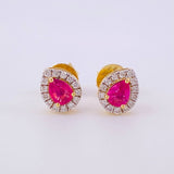 Stud Earrings Dense Drop Rubies 1.2cts Diamonds 30pts 1.7g / in / 7.15mm Yellow Gold 18K
