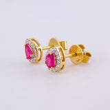 Stud Earrings Dense Drop Rubies 1.2cts Diamonds 30pts 1.7g / in / 7.15mm Yellow Gold 18K