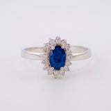 Oval Cluster Ring Diamonds 32pts Sapphires 65pts 2.45g / T7 1/4 18K White Gold