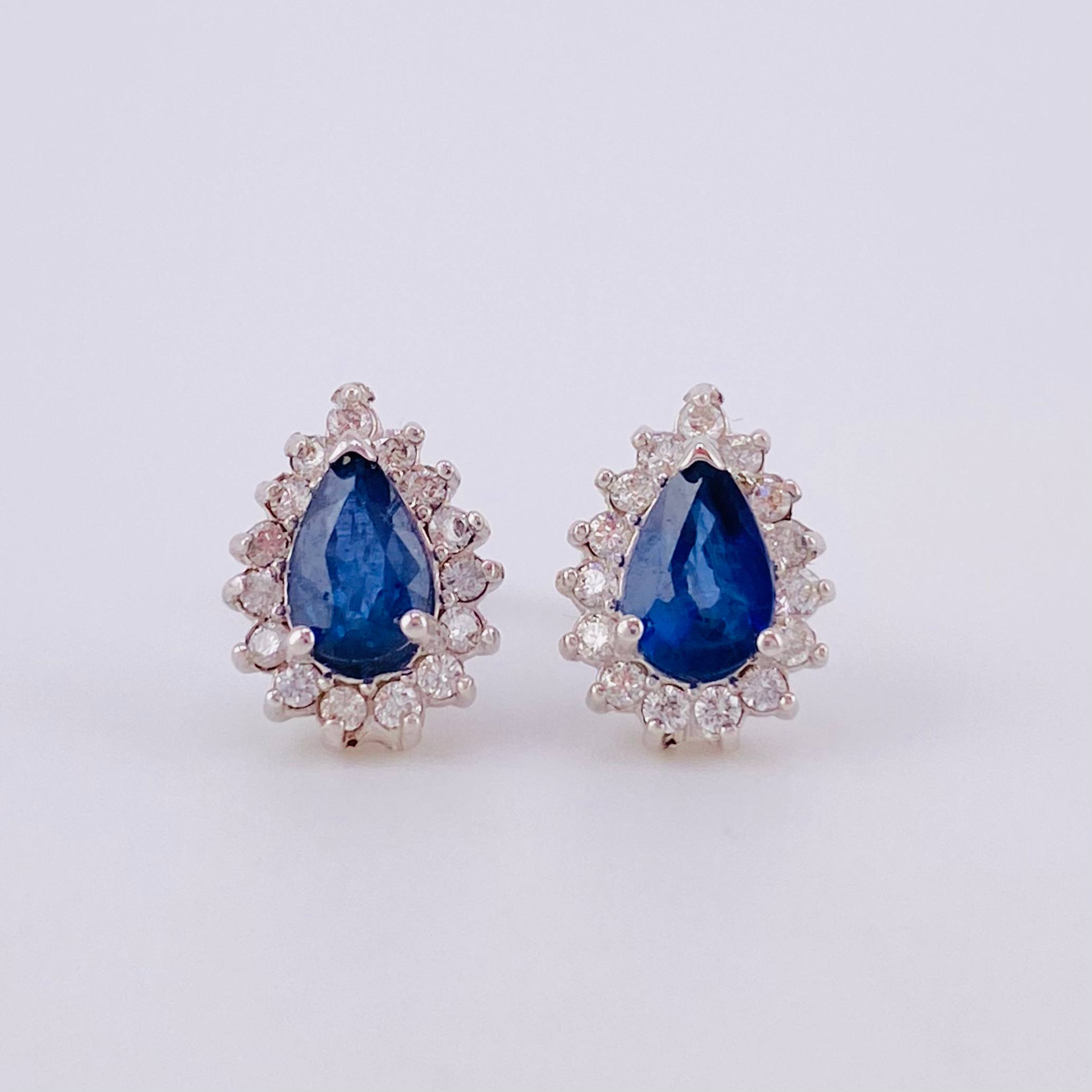 Cluster Drop Set Diamonds 1.2cts Sapphires 1.3cts 4.95g / T7 1/2 18K White Gold