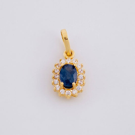 Dije Óvalo Tupido Zafiro 65pts 1.25g / 3/4 in Oro Amarillo 18K