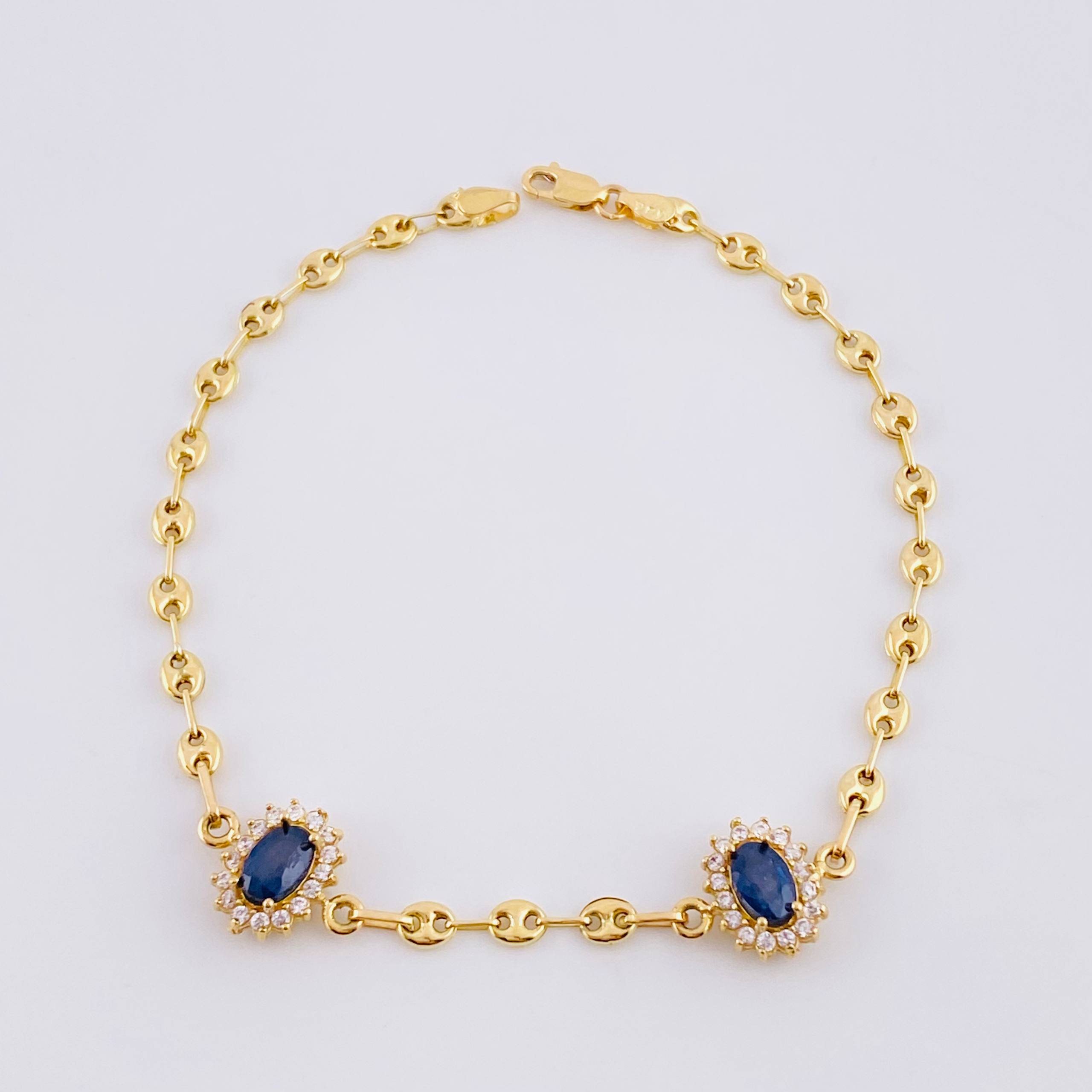 Bracelet GC Dense Ovals Sapphires 1qts 3.9g / 7 1/4 in / 3.15mm Yellow Gold 18K