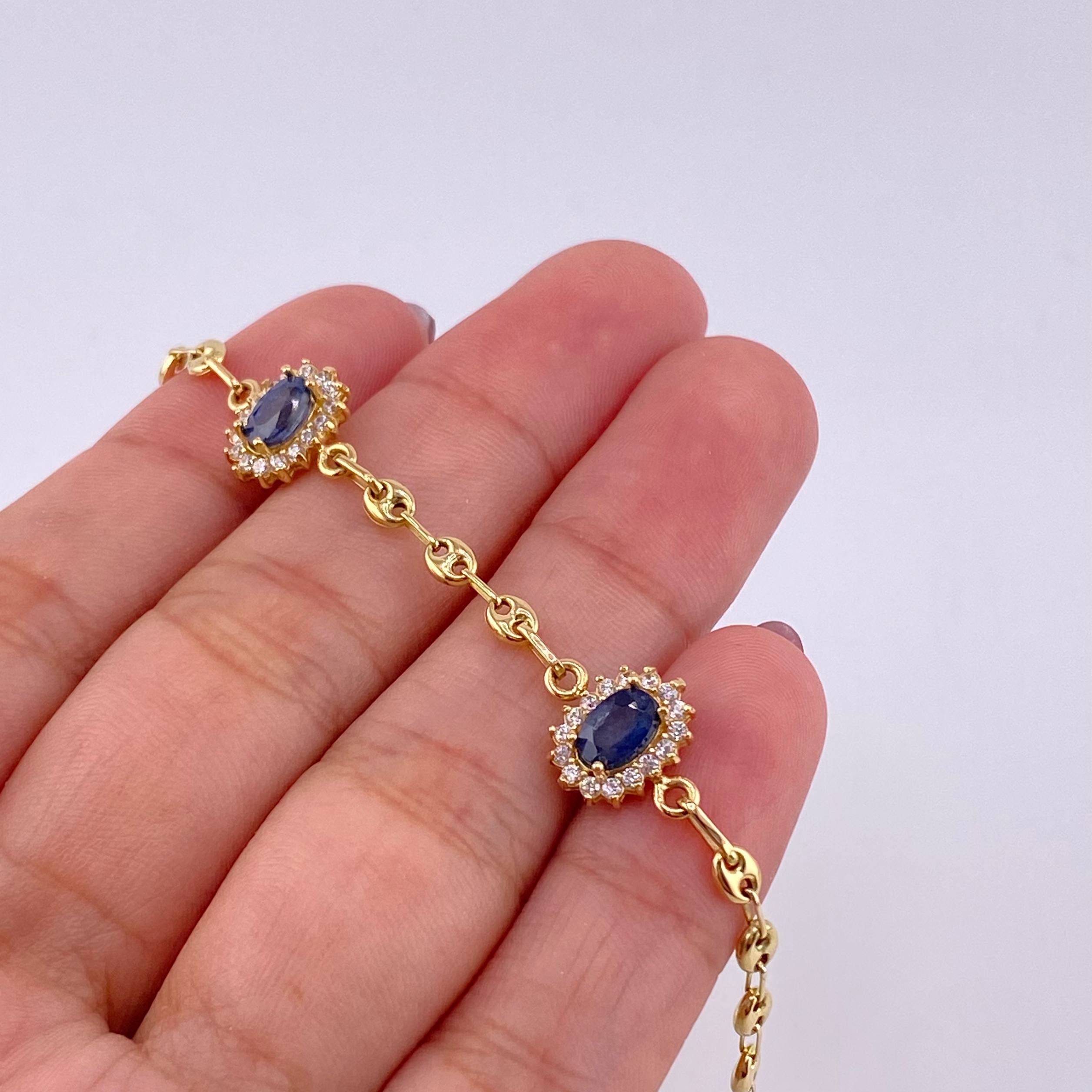 Bracelet GC Dense Ovals Sapphires 1qts 3.9g / 7 1/4 in / 3.15mm Yellow Gold 18K