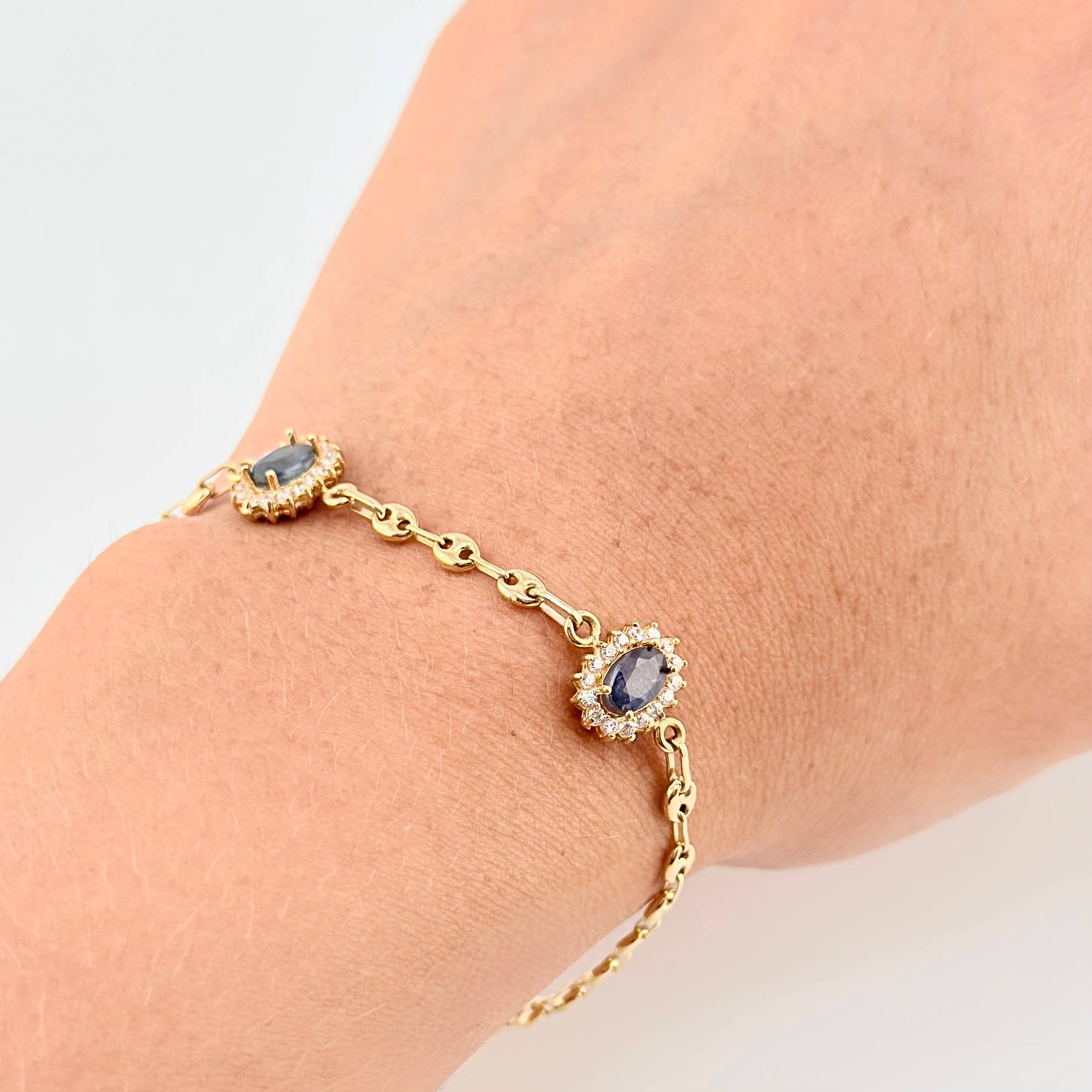 Bracelet GC Dense Ovals Sapphires 1qts 3.9g / 7 1/4 in / 3.15mm Yellow Gold 18K