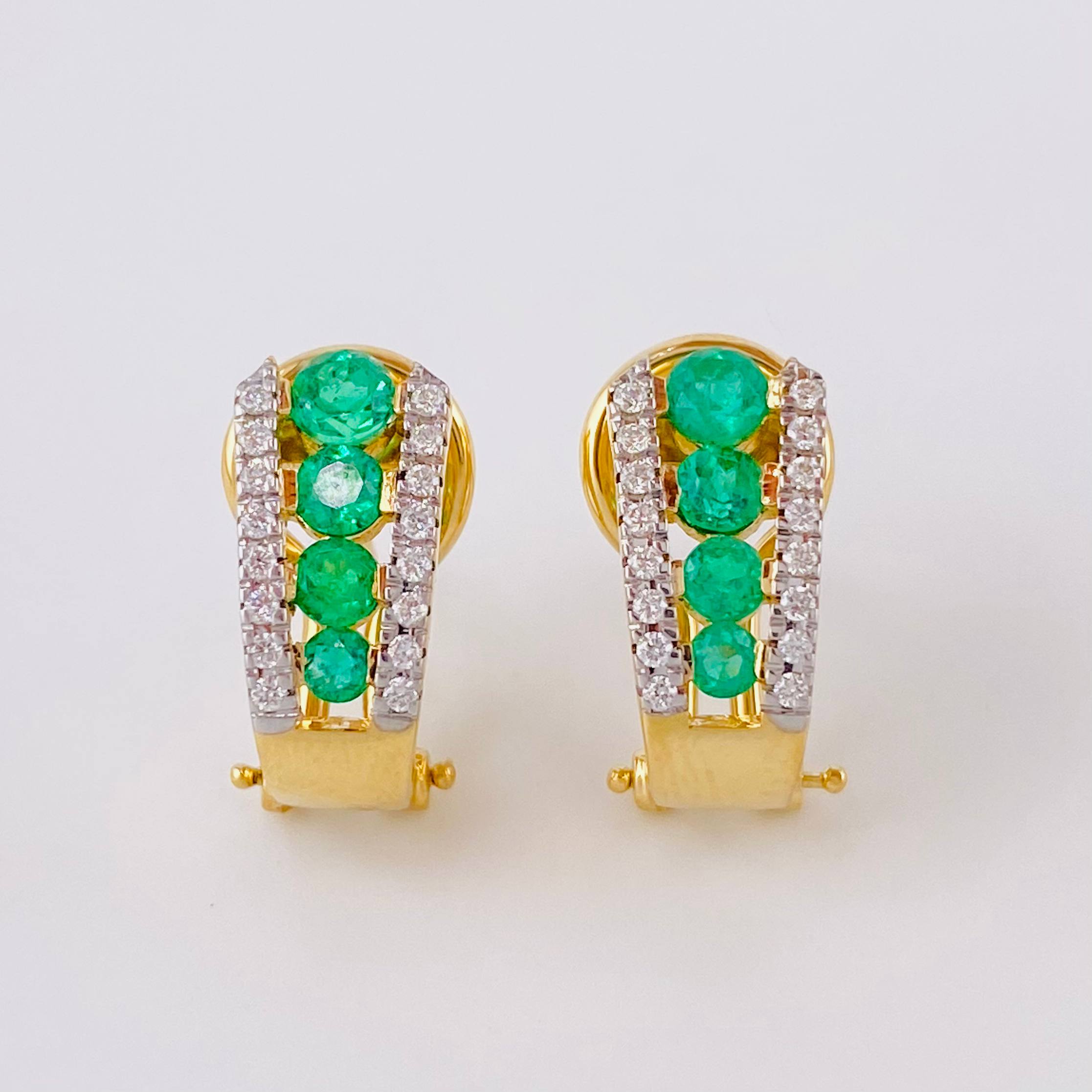 Candongas Imperial Esmeraldas 72pts Diamantes 18pts 4.35g / 1/2 in Oro Amarillo 18K