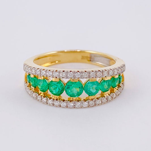 Anillo Imperial Esmeralda 82pts Diamante 25pts 4.25g / T7 Oro Amarillo 18K