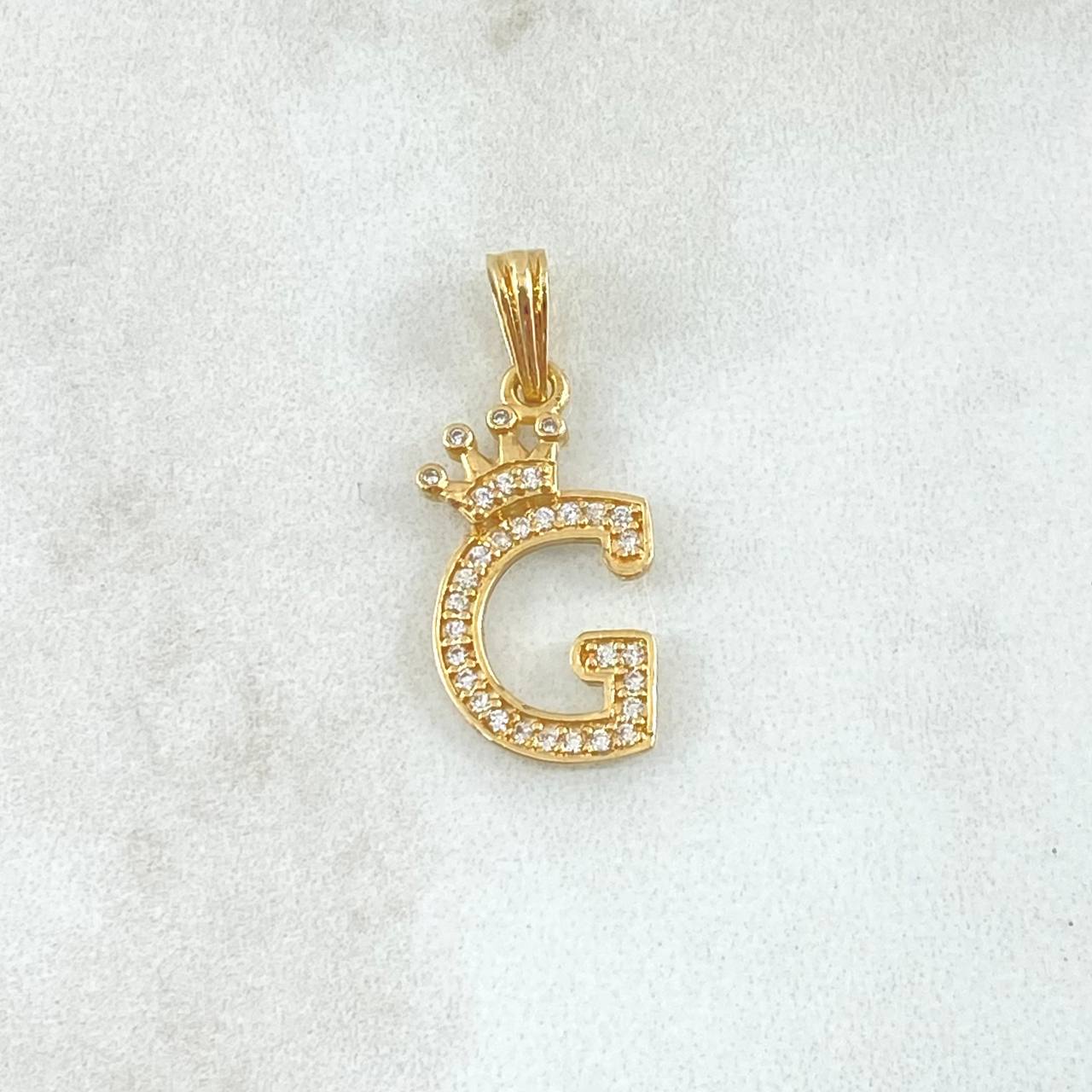Pendant Letter G Crown 1.4gr / 2.5cm / White Zircons 18K Yellow Gold *