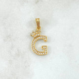 Pendant Letter G Crown 1.4gr / 2.5cm / White Zircons 18K Yellow Gold *