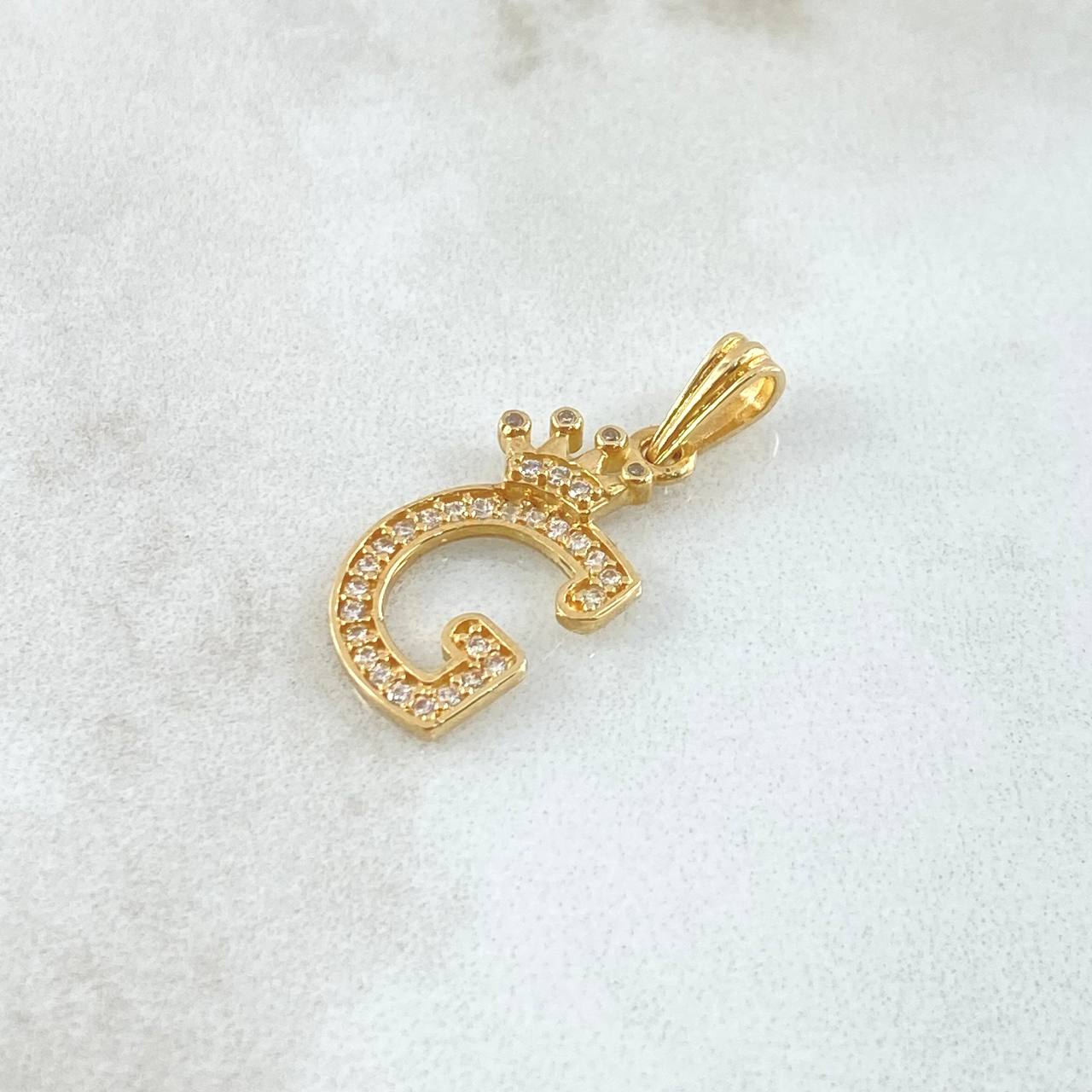 Pendant Letter G Crown 1.4gr / 2.5cm / White Zircons 18K Yellow Gold *