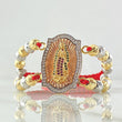 Pulsera Roja Virgen Guadalupe Doble 13.1gr / 3cm / 6mm Bolas Diamantadas 24und Circones Blancos Verdes Fucsias Tres Oros 18K