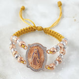 Mustard Virgin Guadalupe Double Bracelet 12.4gr / 3cm / 6mm Beads Diamond Cut 24pcs White Blue Fuchsia Zircons Two 18K White Rose Golds