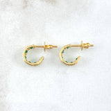 Stud Earrings Medium Arch Squares 2.05gr / 1cm / Green Zircons Lobster Claw Butterfly 18K Yellow Gold ©