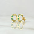Stud Earrings Medium Arch Squares 2.05gr / 1cm / Green Zircons Lobster Claw Butterfly 18K Yellow Gold ©