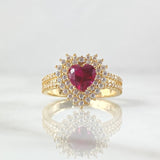Anillo Halo Corazón Tupido 3.3gr / T7 1/4 / Circones Blancos Fucsia Oro Amarillo 18K