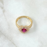 Anillo Halo Corazón Tupido 3.3gr / T7 1/4 / Circones Blancos Fucsia Oro Amarillo 18K
