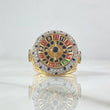 Anillo Ruleta Casino Movil 14.4gr / T10 / Circones Colores Texturizado Dos Oros Amarillo Blanco 18K *