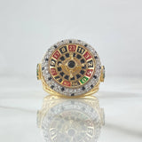 Anillo Ruleta Casino Movil 14.4gr / T10 / Circones Colores Texturizado Dos Oros Amarillo Blanco 18K *