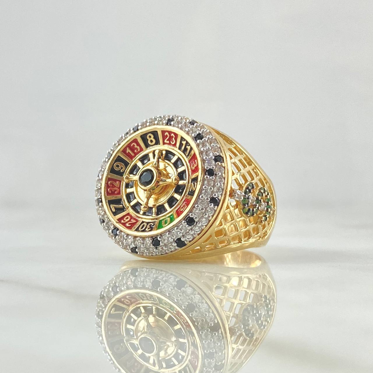 Anillo Ruleta Casino Movil 14.4gr / T10 / Circones Colores Texturizado Dos Oros Amarillo Blanco 18K *