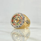 Anillo Ruleta Casino Movil 14.4gr / T10 / Circones Colores Texturizado Dos Oros Amarillo Blanco 18K *