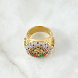 Anillo Ruleta Casino Movil 14.4gr / T10 / Circones Colores Texturizado Dos Oros Amarillo Blanco 18K *