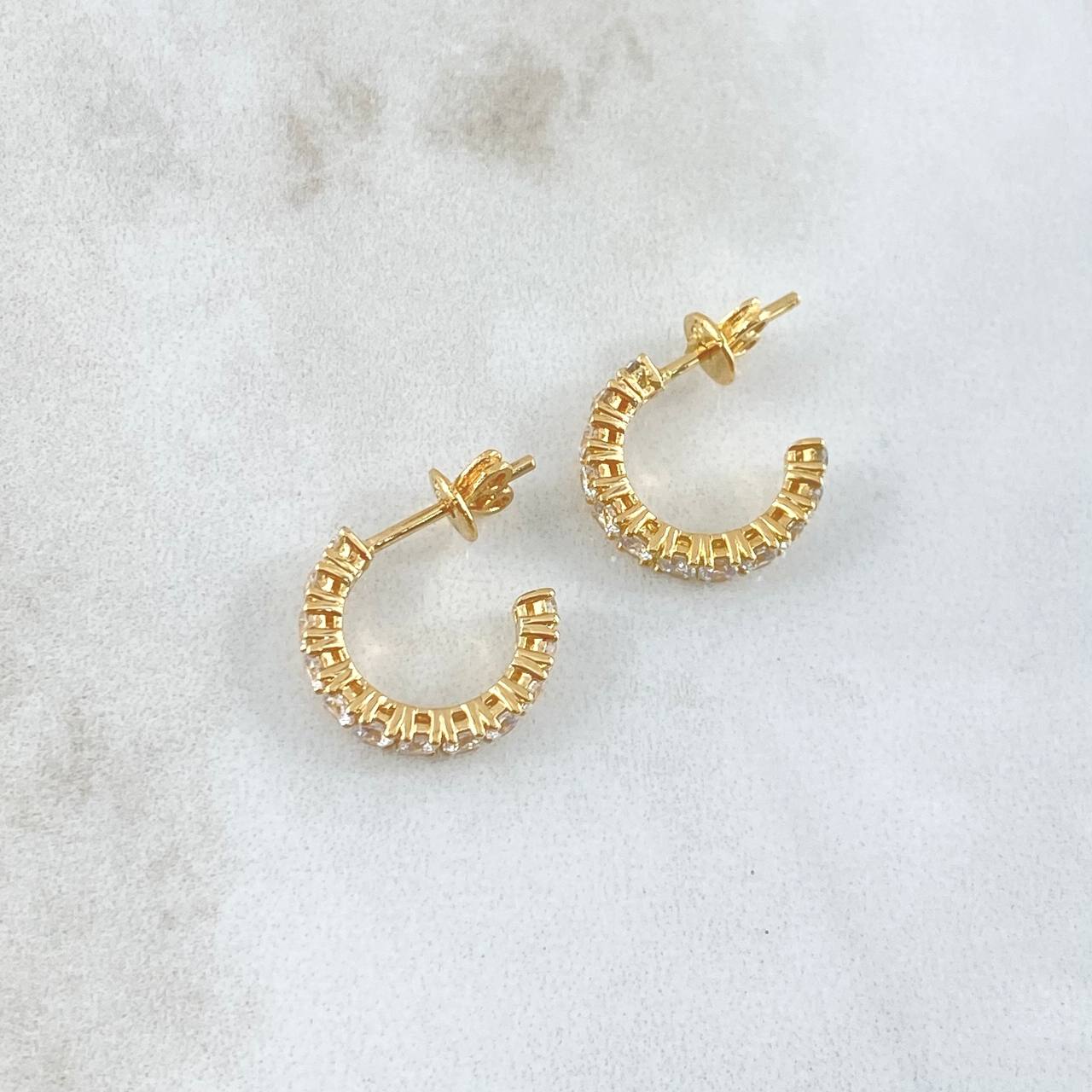 Hoop Earrings Half Solar Arch 3.2gr / 1.4cm / White Zircon Lobster Claw 18K Yellow Gold Butterfly