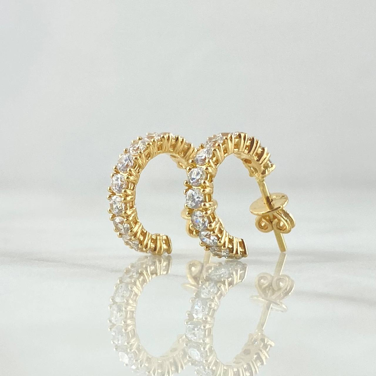 Hoop Earrings Half Solar Arch 3.2gr / 1.4cm / White Zircon Lobster Claw 18K Yellow Gold Butterfly