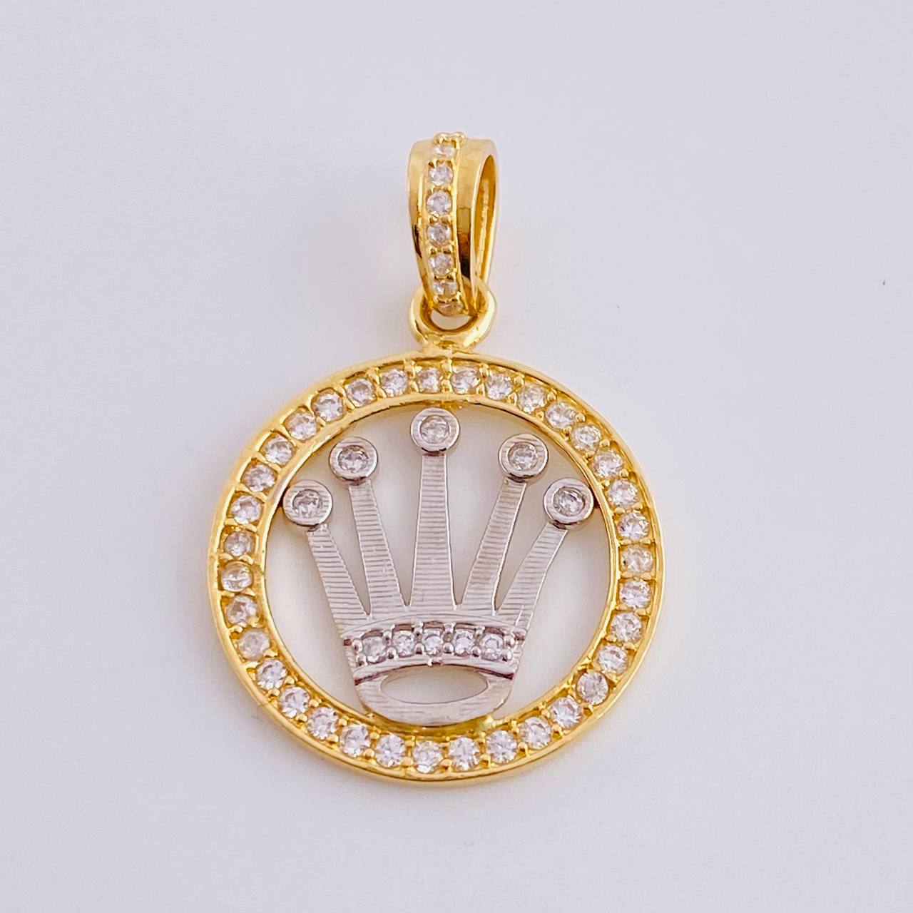 Dije Corona Rx 2.7gr / 1 in / Dos Oros Amarillo Blanco 18K ©