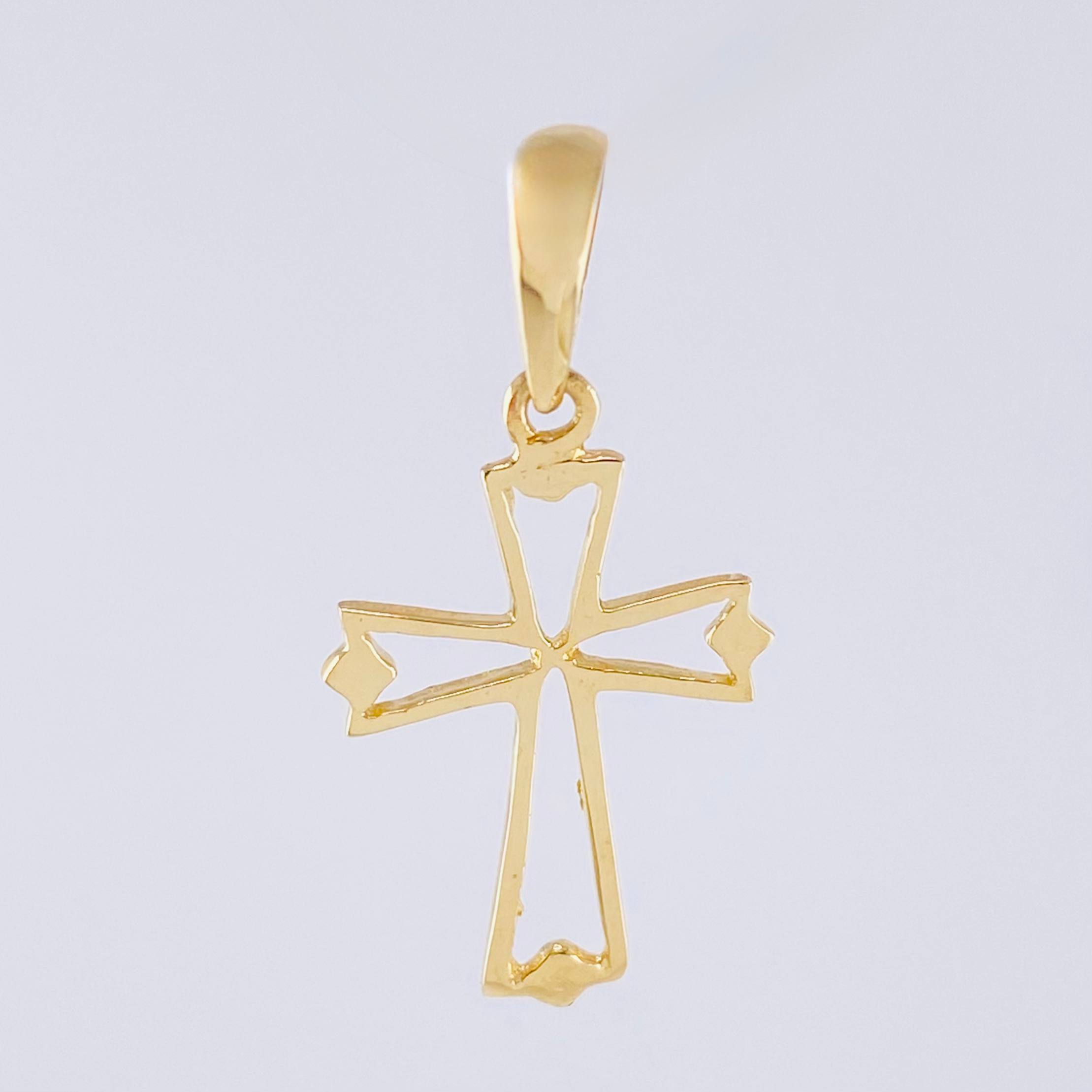 Pendant Cross Diamond Tips 1.2gr / 1 1/4 in / 18K Yellow Gold *