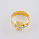 Christ Cross Ring Bordered 4.25g / Size 10 3/4 Two-Tone Yellow White Gold 18K