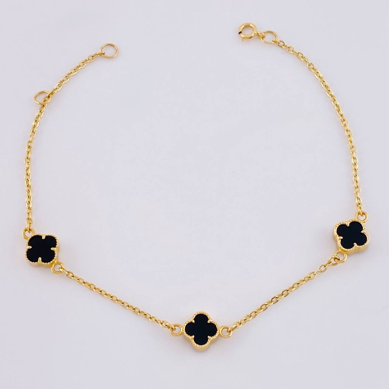 Pulso Modulable Trebol Onix Negro 2.3 g / 7 1/4 in - 6 1/2 in / 1.36 mm Oro Amarillo 18K