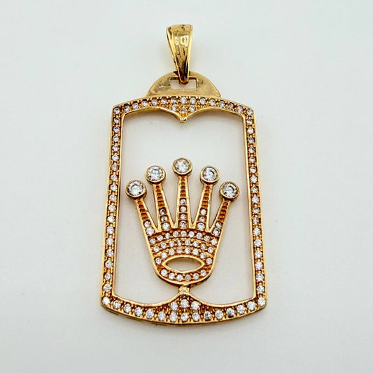 Pendant Silhouette Crown Plate 9.35gr / 5.4cm / White Zircons Yellow Gold ©