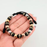 Pulsera Negra Neoros 10und Bolas 10und / 7mm Tres Oros 18K *
