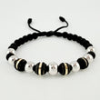 Pulsera Negra Neoros 4und Bolas 7und / 7mm-8mm Dos Oros Amarillo Blanco 18K *
