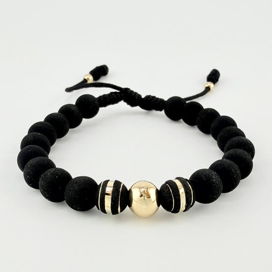 Black Bracelet Trio Neoros 2pcs Beads 3pcs / 4mm-8mm Yellow Gold 18K *