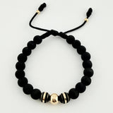 Pulsera Negra Trío Neoros 2und Bolas 3und / 4mm-8mm Oro Amarillo 18K *