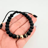 Pulsera Negra Trío Neoros 2und Bolas 3und / 4mm-8mm Oro Amarillo 18K *